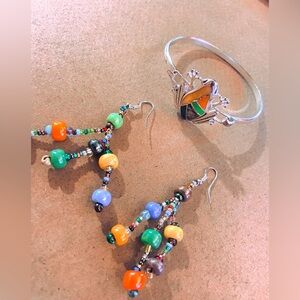 Multicolored earrings,  Sterling silver bracelet